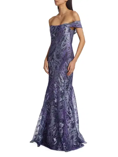 Rene Ruiz Collection Women's Metallic Off-The-Shoulder Mermaid Gown | Thumbnail 4 Rene Ruiz Collection Women's Metallic Off-The-Shoulder Mermaid Gown | Thumbnail 4