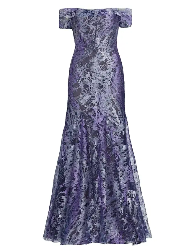 Rene Ruiz Collection Women's Metallic Off-The-Shoulder Mermaid Gown