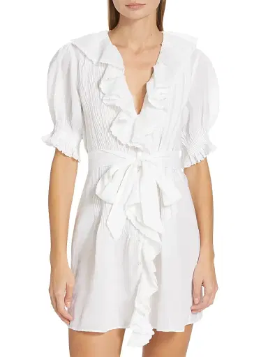 DÔEN Women's Piper Belted Ruffled Minidress - Salt - Size Large | Thumbnail 3