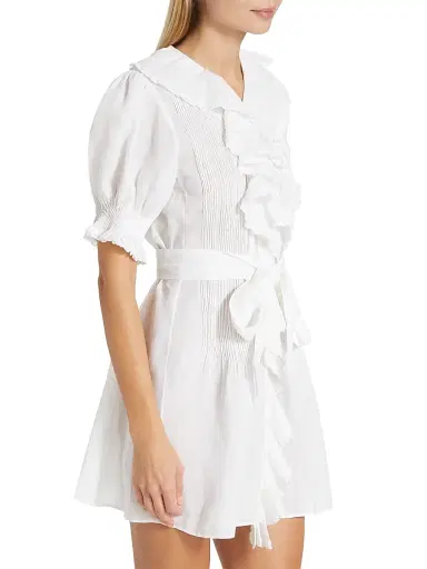 DÔEN Women's Piper Belted Ruffled Minidress - Salt - Size Large | Thumbnail 4