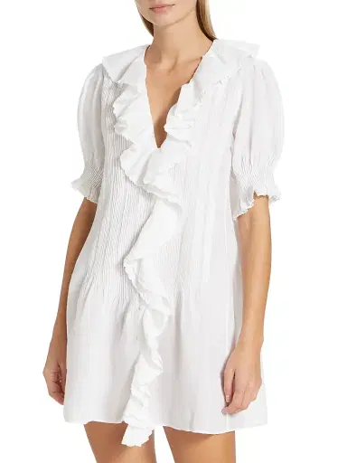 DÔEN Women's Piper Belted Ruffled Minidress - Salt - Size Large | Thumbnail 6