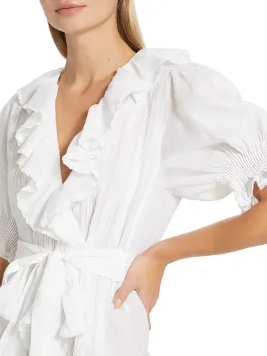 DÔEN Women's Piper Belted Ruffled Minidress - Salt - Size Large | Thumbnail 7