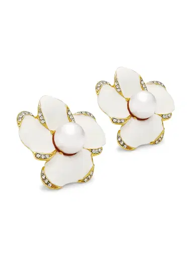 KENNETH JAY LANE Women's 22K Gold-Plated, Faux Pearl & Crystal Flower Clip-On Earrings | Thumbnail 1