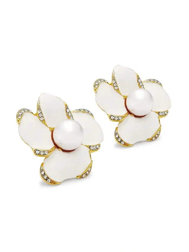 KENNETH JAY LANE Women's 22K Gold-Plated, Faux Pearl & Crystal Flower Clip-On Earrings