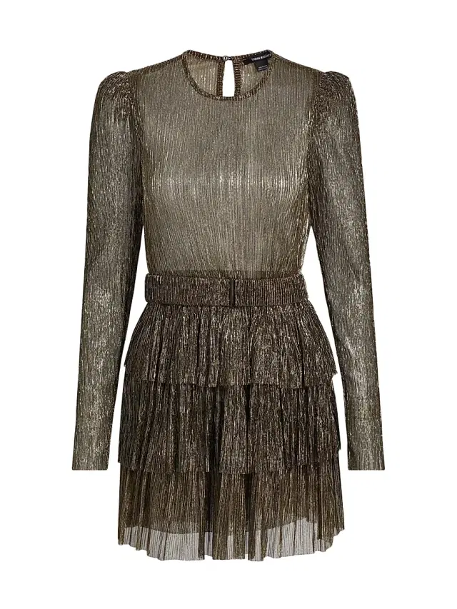 Sabina Musáyev Women's Monique Belted Metallic Knit Minidress - Gold Lurex