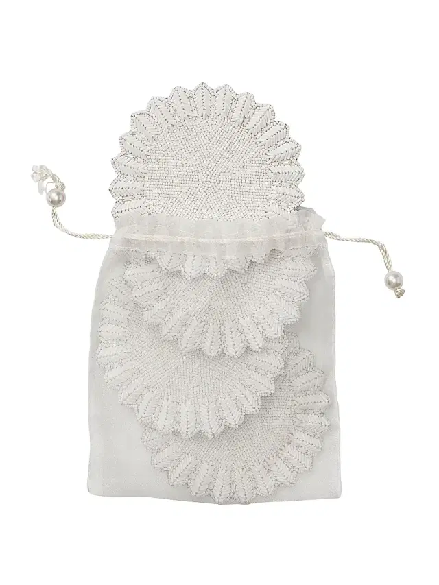 Kim Seybert Lumina Beaded 4-Piece Coaster Set - White