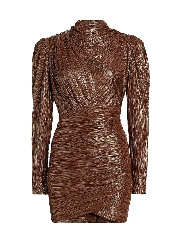 Sabina Musáyev Women's Maya Foil Pleated Knit Minidress - Golden Brown