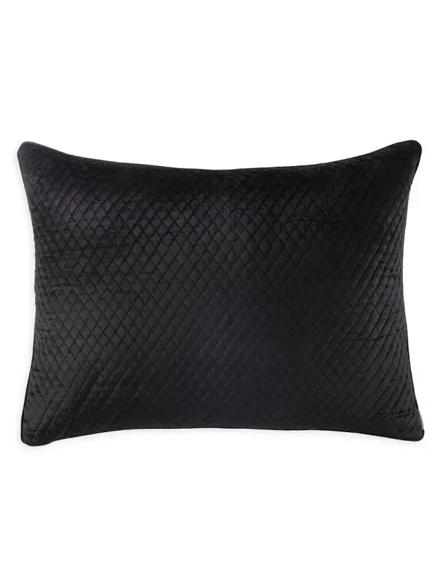 Valentina Buff Velvet Quilted Pillow - Black