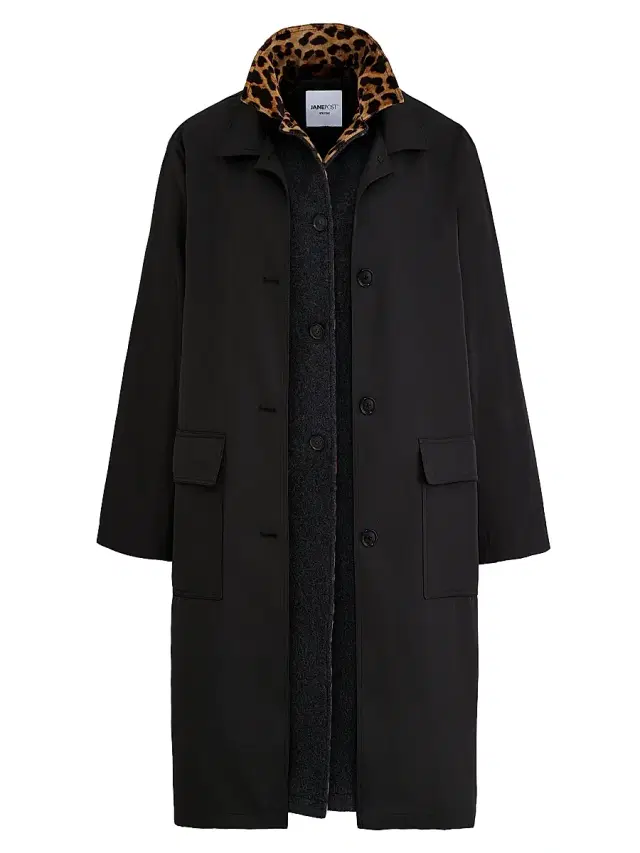 Jane Post Women's Leopard Double-Layer Wool Coat - Black
