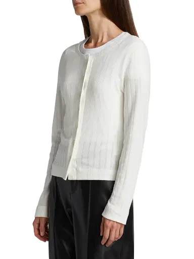 LESET Women's Pointelle-Knit Cotton Cardigan - White - Size XL | Thumbnail 4