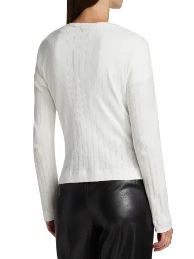 LESET Women's Pointelle-Knit Cotton Cardigan - White - Size XL | Thumbnail 5