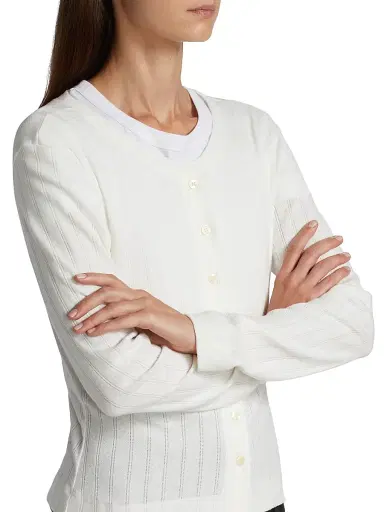 LESET Women's Pointelle-Knit Cotton Cardigan - White - Size XL | Thumbnail 6