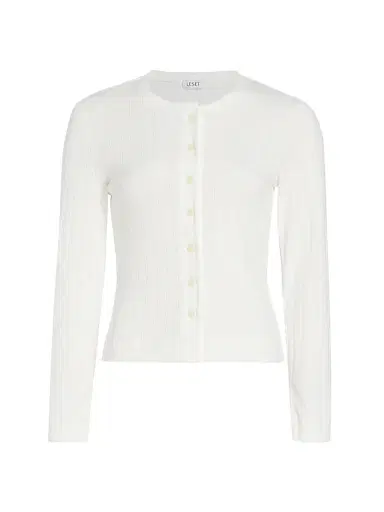 LESET Women's Pointelle-Knit Cotton Cardigan - White - Size XL | Thumbnail 1