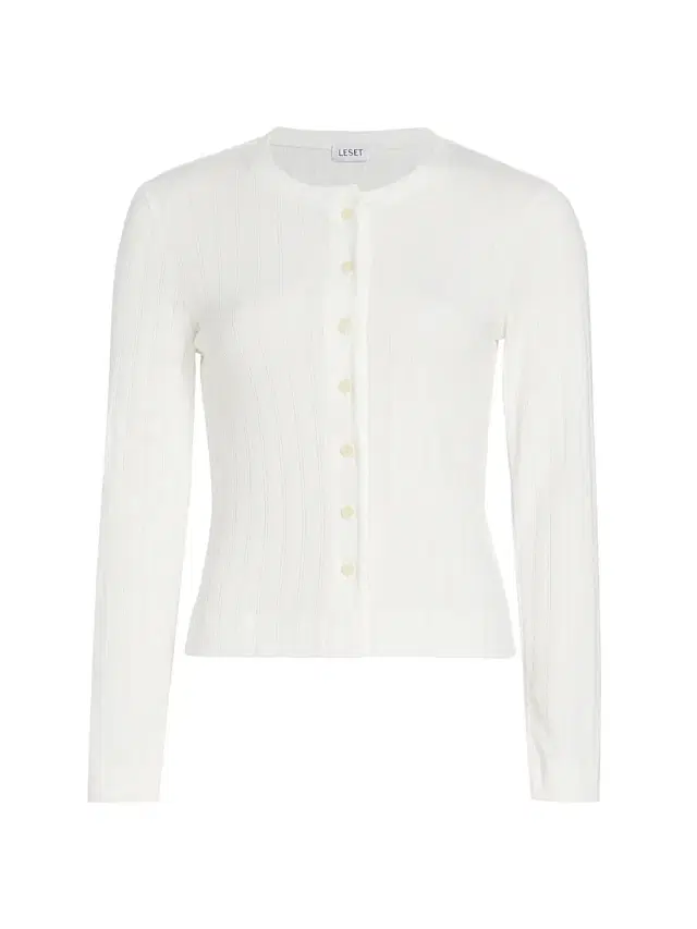 Leset Women's Pointelle-Knit Cotton Cardigan - White