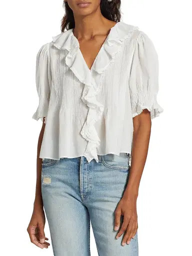 DÔEN Women's Henri Ruffled Top - Salt - Size XL | Thumbnail 3 DÔEN Women's Henri Ruffled Top - Salt - Size XL | Thumbnail 3
