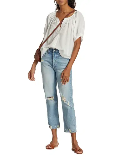 DÔEN Women's June Puff-Sleeve Top - Salt | Thumbnail 2