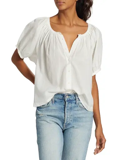 DÔEN Women's June Puff-Sleeve Top - Salt | Thumbnail 3