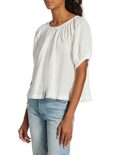 DÔEN Women's June Puff-Sleeve Top - Salt | Thumbnail 4