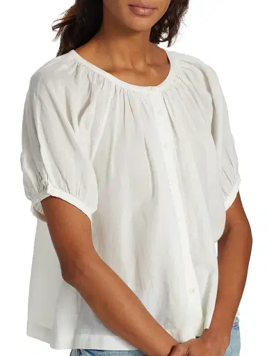 DÔEN Women's June Puff-Sleeve Top - Salt | Thumbnail 6