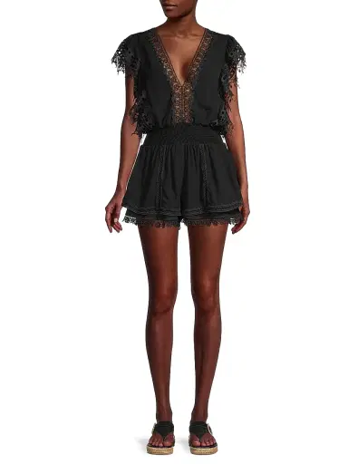 Peixoto Women's Raja Lace-Trimmed Romper - Black | Thumbnail 2 Peixoto Women's Raja Lace-Trimmed Romper - Black | Thumbnail 2