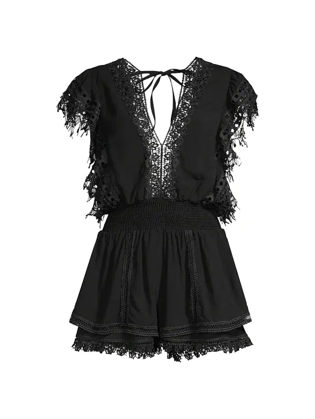 Peixoto Women's Raja Lace-Trimmed Romper - Black