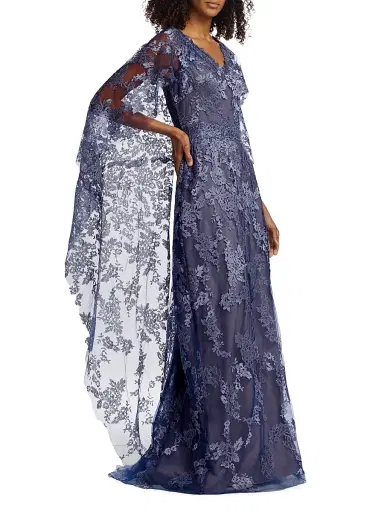 Rene Ruiz Collection Women's V-Neck Lace Cape Gown | Thumbnail 4