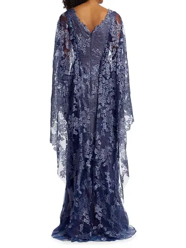 Rene Ruiz Collection Women's V-Neck Lace Cape Gown | Thumbnail 5