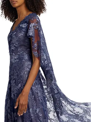 Rene Ruiz Collection Women's V-Neck Lace Cape Gown | Thumbnail 6