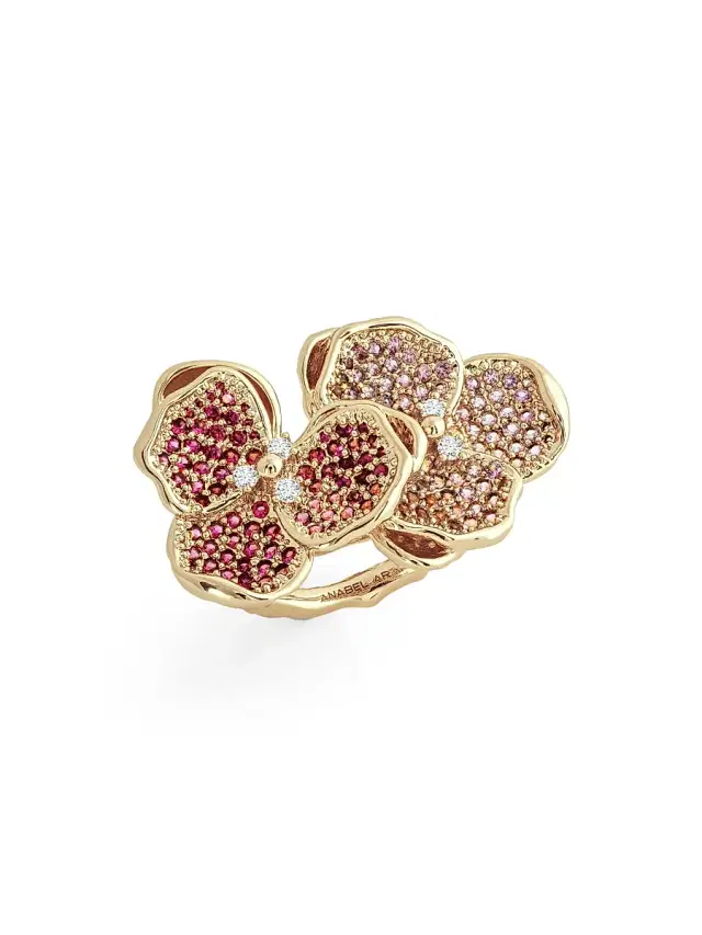 Women's Double Orchid 18K Gold-Plated & Cubic Zirconia Ring - Fuchsia