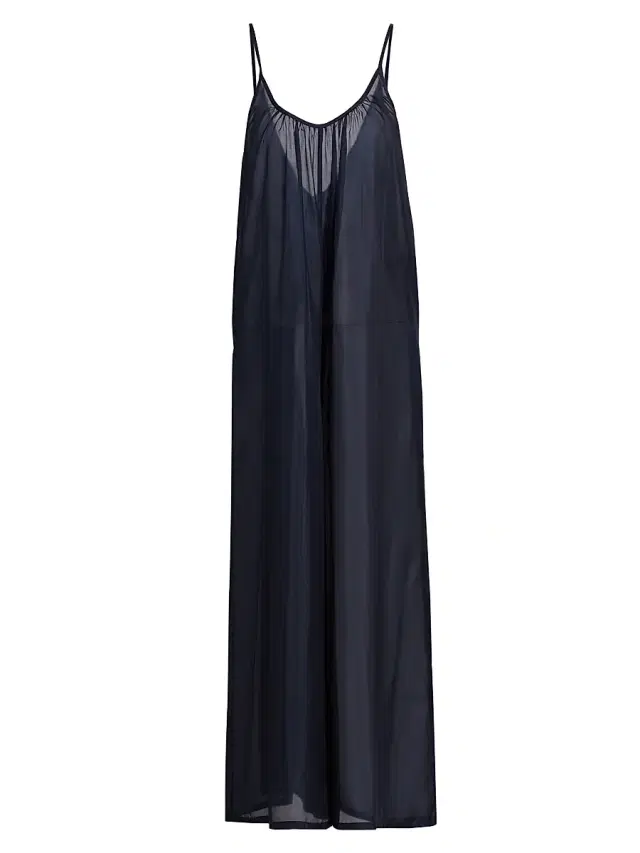 Pour Les Femmes Women's Silk Charmeuse Jumpsuit - Navy