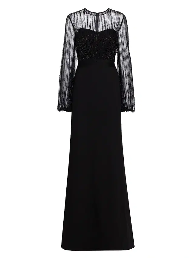 Rene Ruiz Collection Women's Beaded Illusion Fit & Flare Gown