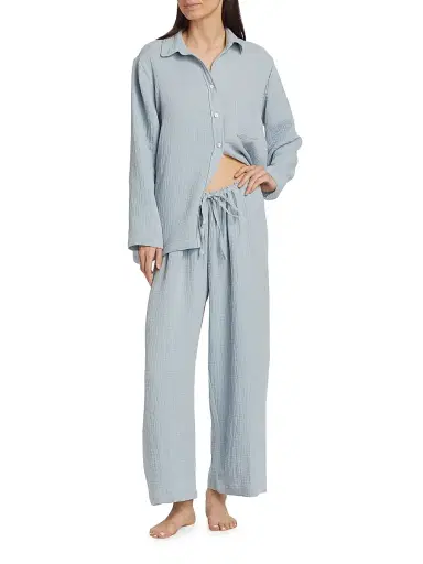Pour Les Femmes Women's Angel Cotton Gauze Long 2-Piece Pajama Set - Celestine - Size Large | Thumbnail 2 Pour Les Femmes Women's Angel Cotton Gauze Long 2-Piece Pajama Set - Celestine - Size Large | Thumbnail 2