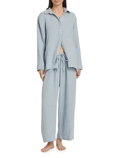 Pour Les Femmes Women's Angel Cotton Gauze Long 2-Piece Pajama Set - Celestine - Size Large | Thumbnail 3 Pour Les Femmes Women's Angel Cotton Gauze Long 2-Piece Pajama Set - Celestine - Size Large | Thumbnail 3