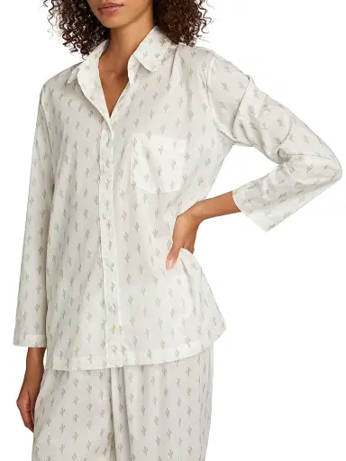 Pour Les Femmes Women's Cactus Cotton Long-Sleeve Pajamas - Cactus - Size Large | Thumbnail 6