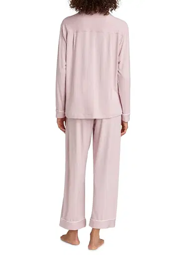 Pour Les Femmes Women's Long-Sleeve Pajama Set - Blush Piped In Cream - Size XL | Thumbnail 5