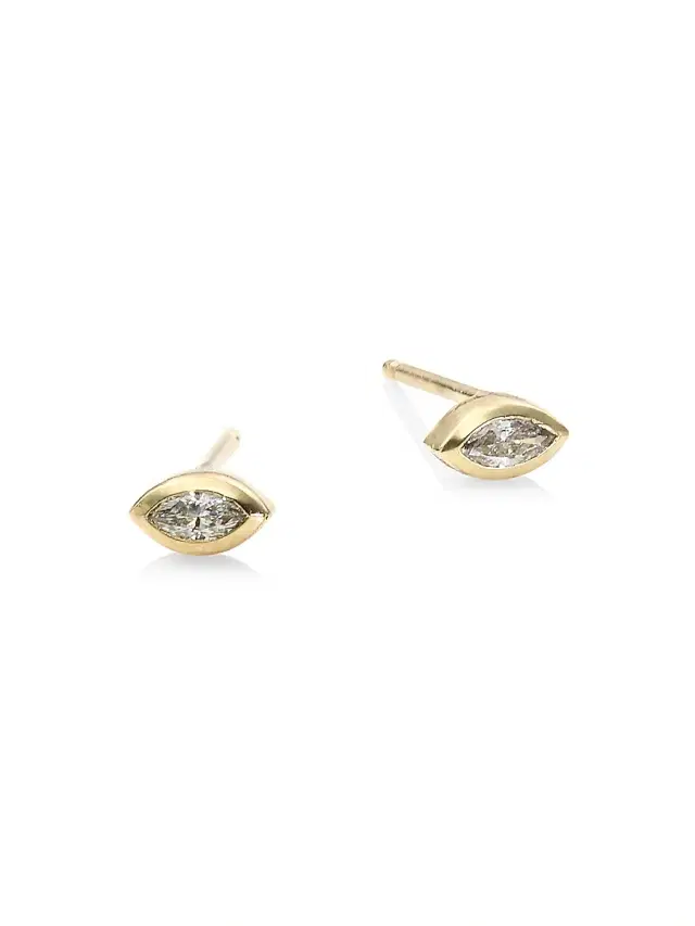 Women's Marquise Diamond & 14K Yellow Stud Earrings - Yellow Gold