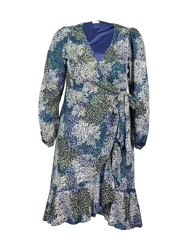 Kiyonna Women's Julia Asymmetric Wrap Midi-Dress - Blue Impressionist Print