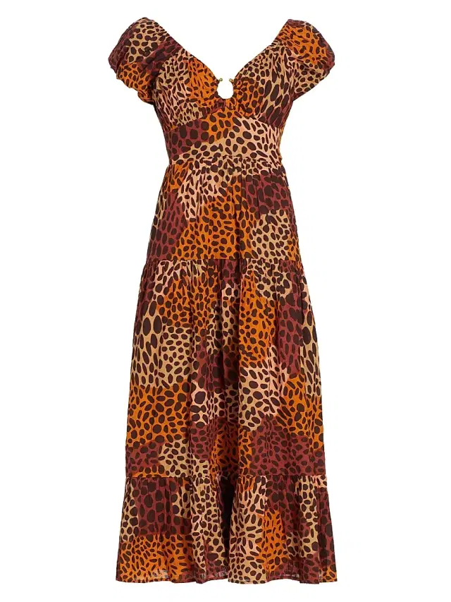 Love the Label Women's Jane Abstract Cotton Midi Dress - Dotted Leopard Print