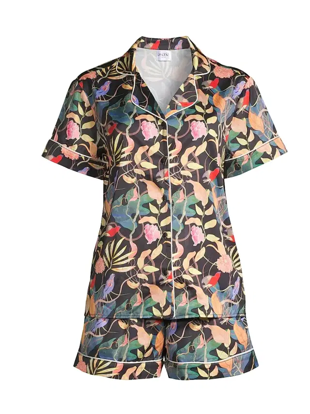Women's Sunset Ocean Dip Printed Shorts Pajama Set - Black