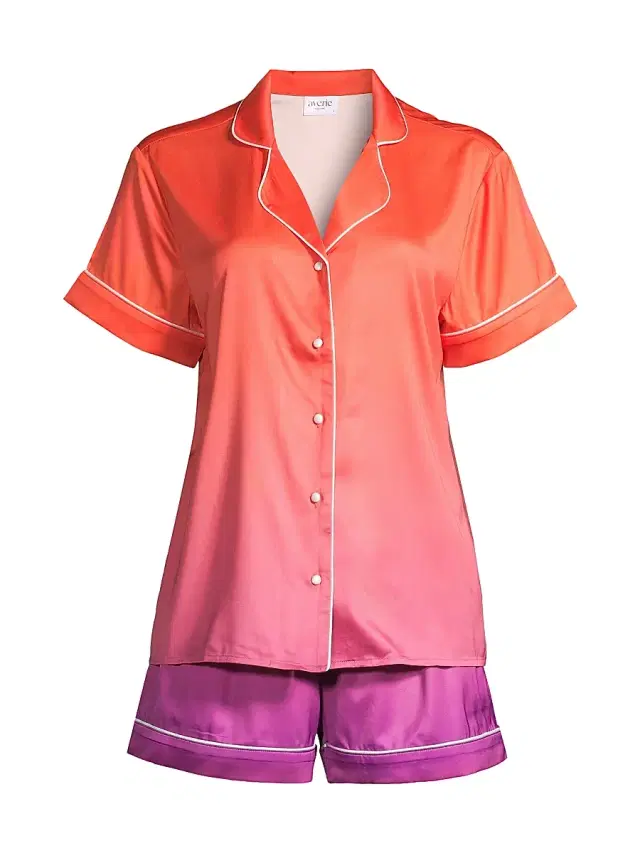 Women's Sunset Ocean Dip Short Pajama Set - Orange Purple
