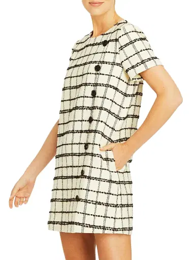 Mestiza New York Women's Isolde Cotton-Blend Tweed Short Sleeve Minidress - Cream Black - Size 12 | Thumbnail 3