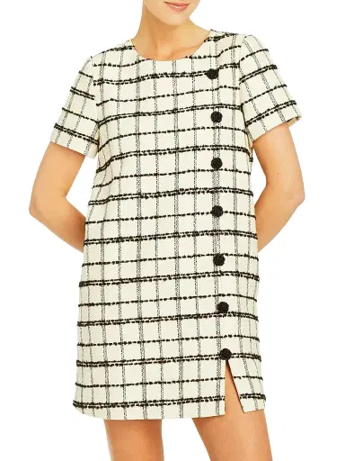 Mestiza New York Women's Isolde Cotton-Blend Tweed Short Sleeve Minidress - Cream Black - Size 12 | Thumbnail 1