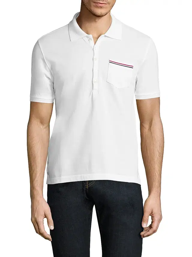 Thom Browne Men's Solid Cotton Pique Polo - White
