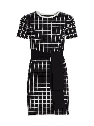 Toccin Women's Presley Windowpane Tie-Waist Minidress - Jet Optic Windowpane | Thumbnail 1 Toccin Women's Presley Windowpane Tie-Waist Minidress - Jet Optic Windowpane | Thumbnail 1