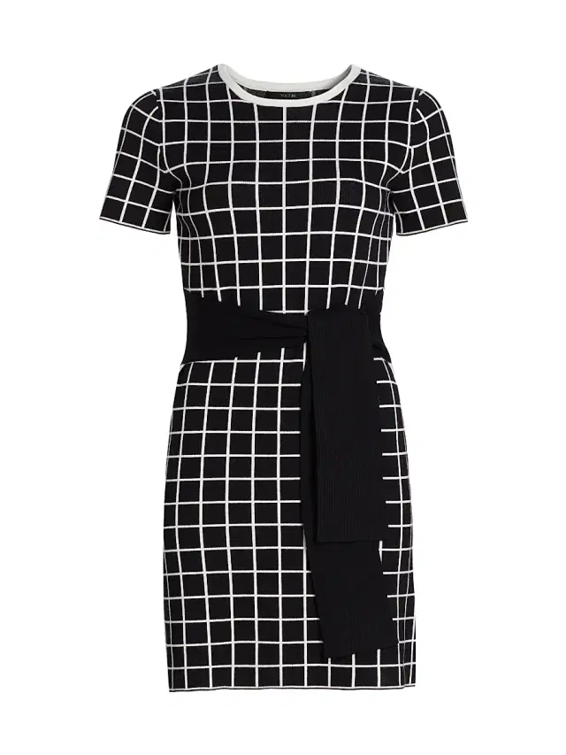 Toccin Women's Presley Windowpane Tie-Waist Minidress - Jet Optic Windowpane