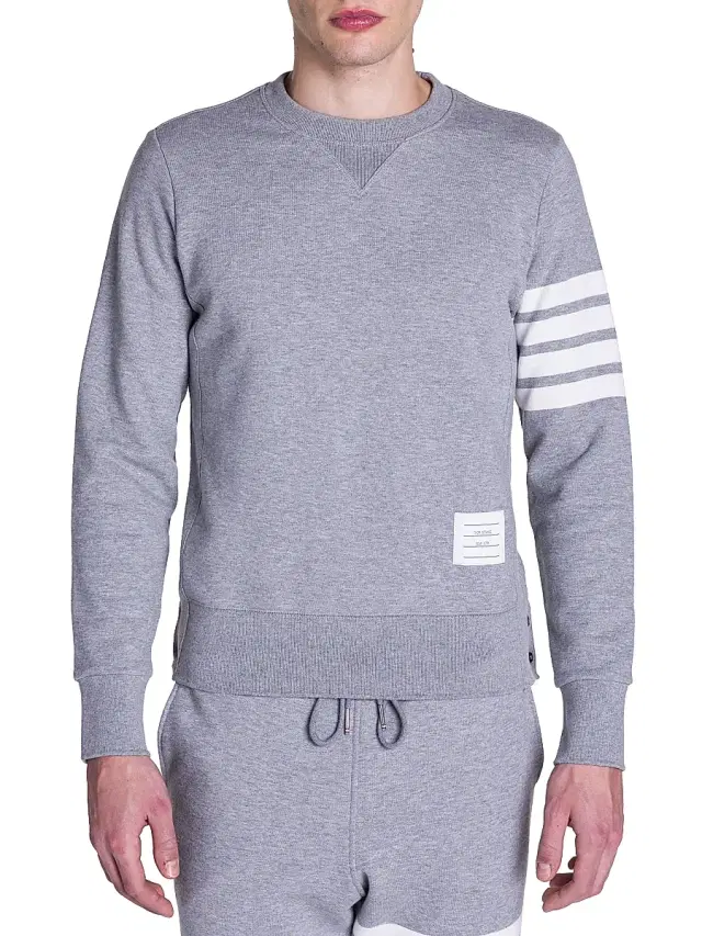 Thom Browne Men's Bar Striped Sleeve Sweatshirt - Grey
