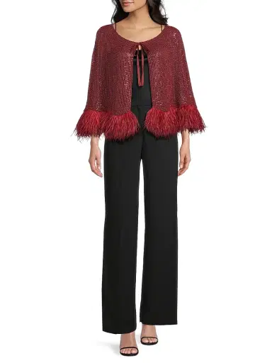 Carolyn Rowan Collection Women's Beaded Silk Feather-Trim Cape | Thumbnail 2 Carolyn Rowan Collection Women's Beaded Silk Feather-Trim Cape | Thumbnail 2