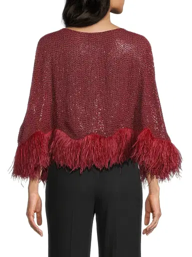 Carolyn Rowan Collection Women's Beaded Silk Feather-Trim Cape | Thumbnail 5 Carolyn Rowan Collection Women's Beaded Silk Feather-Trim Cape | Thumbnail 5