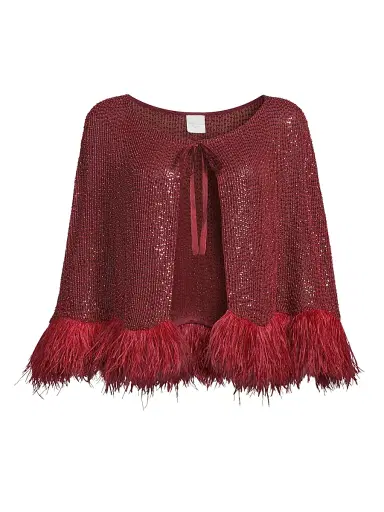 Carolyn Rowan Collection Women's Beaded Silk Feather-Trim Cape | Thumbnail 1 Carolyn Rowan Collection Women's Beaded Silk Feather-Trim Cape | Thumbnail 1