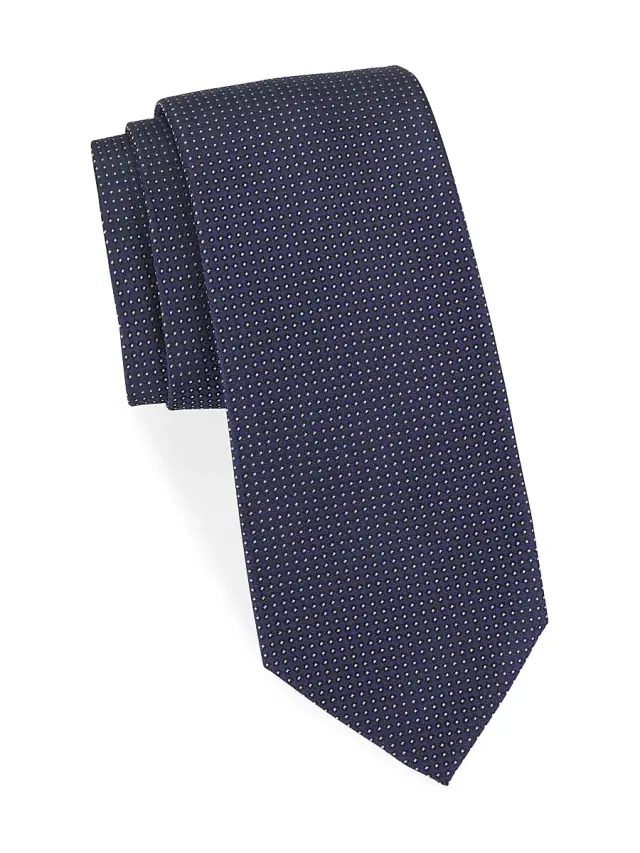 Men's Micro-Dot Print Silk Tie - Navy